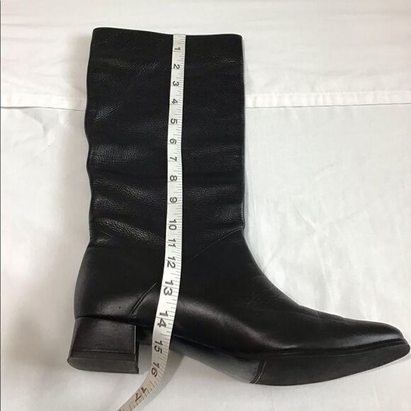 SIAMANTO Knee High Black Leather Riding Boots Pull-On Block Heel Boots Size 91/2 - Picture 14 of 16